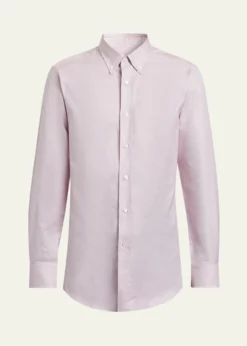 BrioniMen's Textured Cotton Button-Collar Dress Shirt