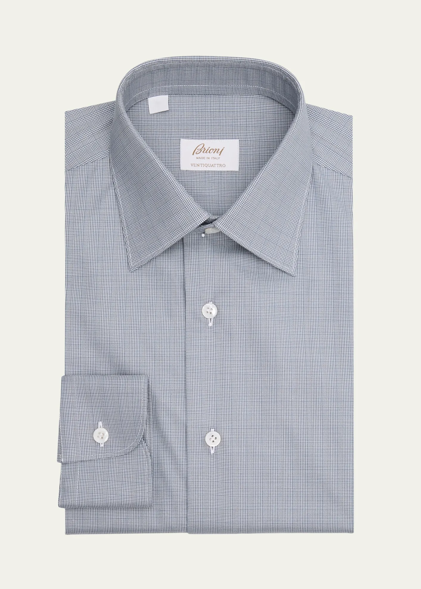 BrioniMen's Ventiquattro Cotton Micro-Plaid Dress Shirt