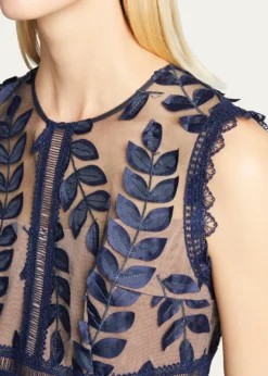 Bronx and BancoSaba Leaf-Appliqué Lace Midi Dress