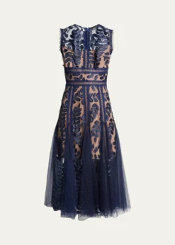 Bronx and BancoSaba Leaf-Appliqué Lace Midi Dress