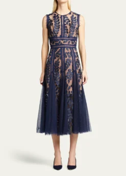 Bronx and BancoSaba Leaf-Appliqué Lace Midi Dress