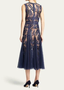 Bronx and BancoSaba Leaf-Appliqué Lace Midi Dress