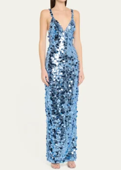 Bronx BancoAllegra Deep V-Neck Sequin Column Gown