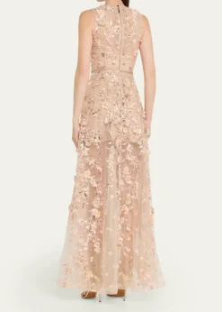 Bronx BancoArielle Floral Embroidered Sleeveless Gown