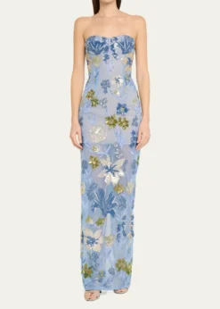 Bronx BancoDahlia Sequin Floral Column Gown