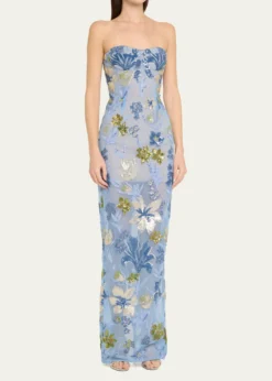 Bronx BancoDahlia Sequin Floral Column Gown