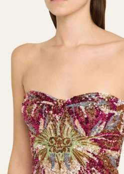Bronx BancoDahlia Strapless Embroidered Sequin Gown