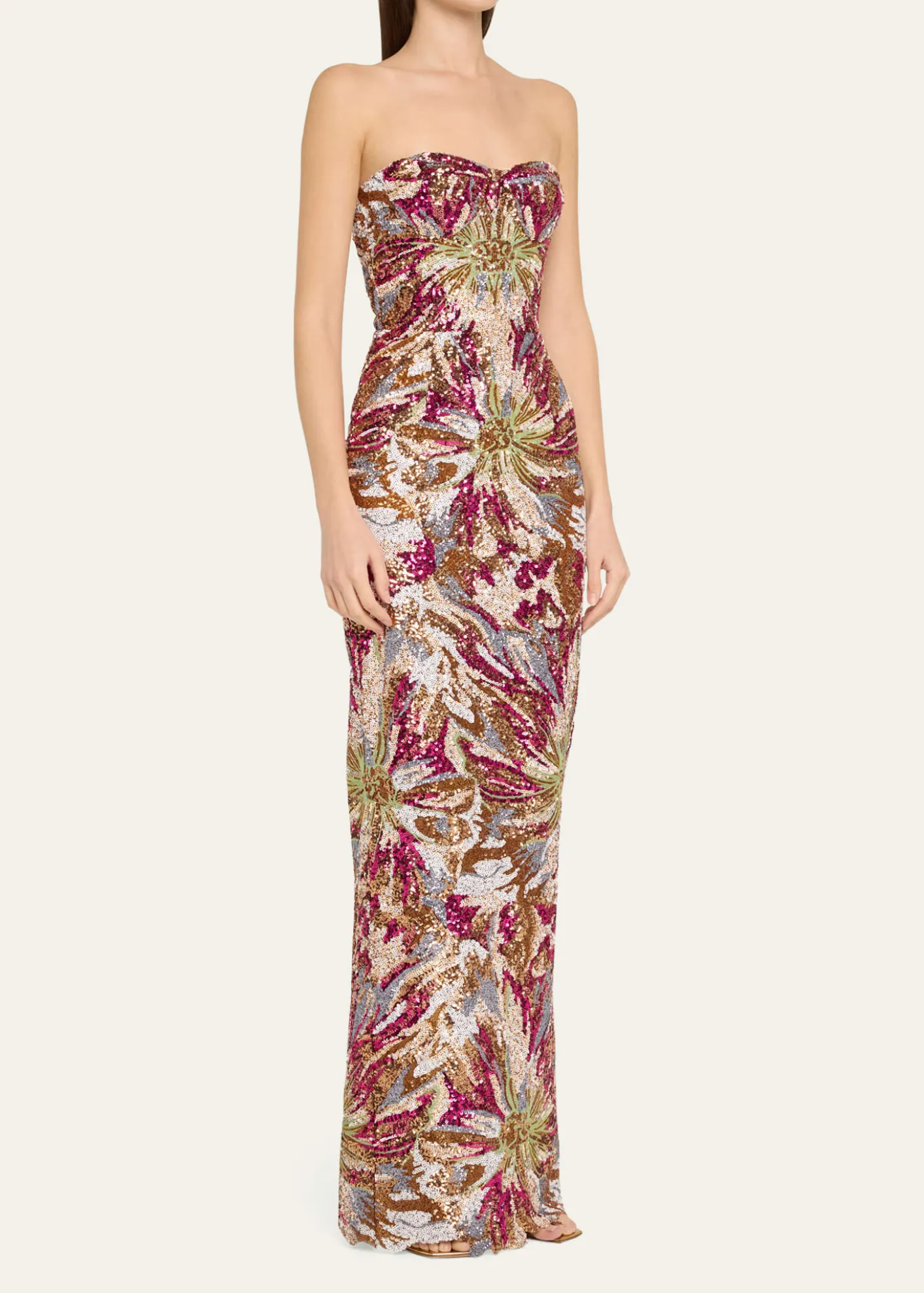 Bronx BancoDahlia Strapless Embroidered Sequin Gown
