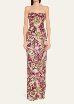 Bronx BancoDahlia Strapless Embroidered Sequin Gown