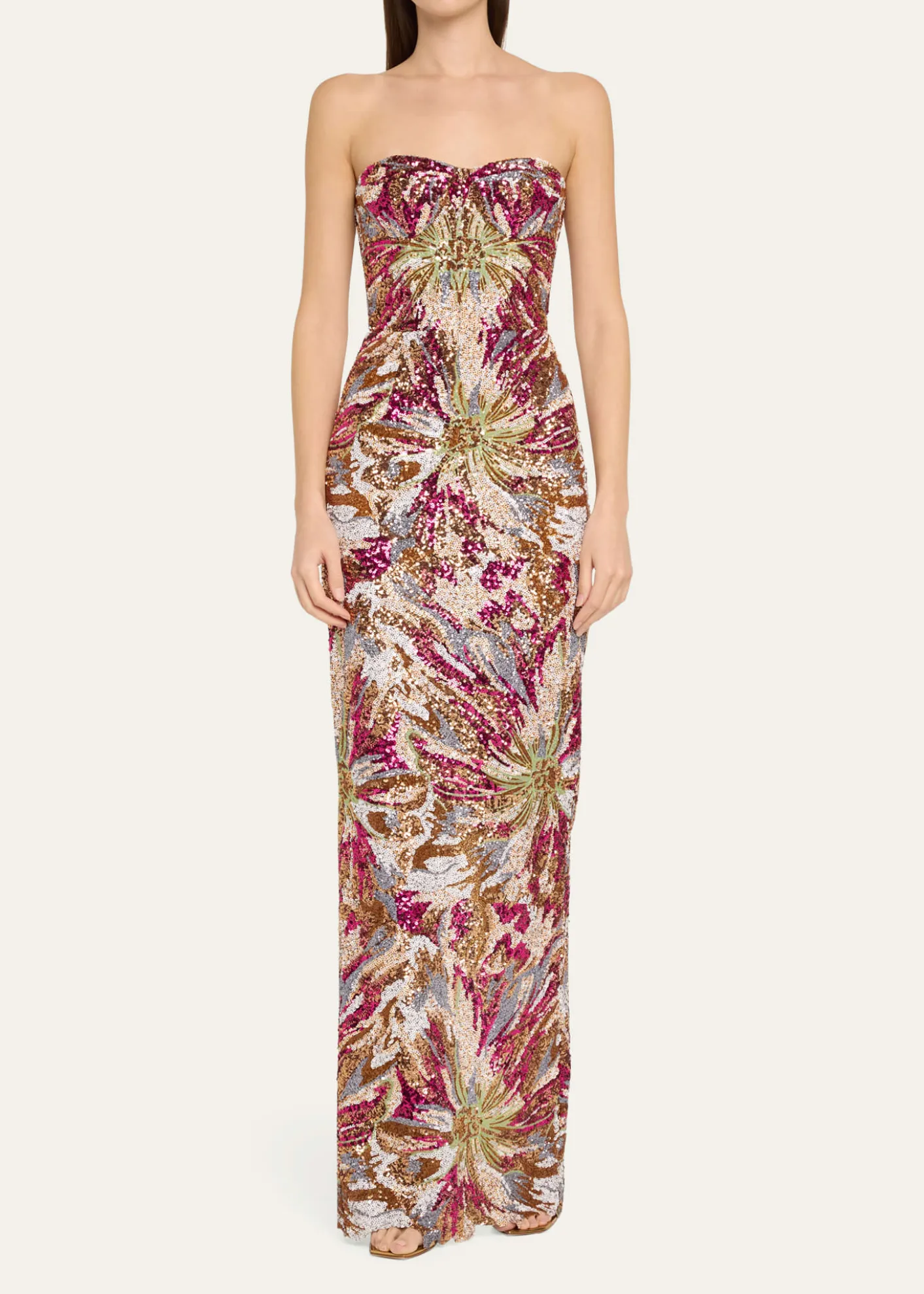 Bronx BancoDahlia Strapless Embroidered Sequin Gown