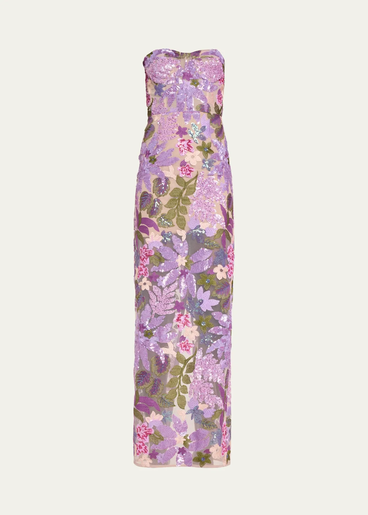 Bronx BancoDahlia Strapless Floral-Embroidered Sequin Gown
