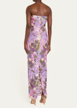Bronx BancoDahlia Strapless Floral-Embroidered Sequin Gown