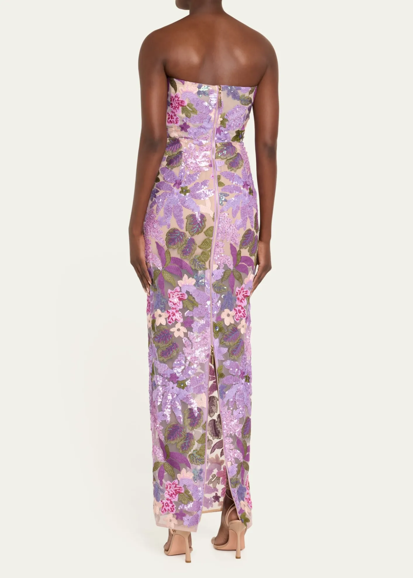 Bronx BancoDahlia Strapless Floral-Embroidered Sequin Gown