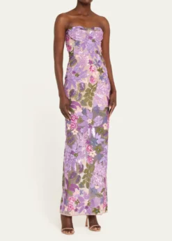 Bronx BancoDahlia Strapless Floral-Embroidered Sequin Gown