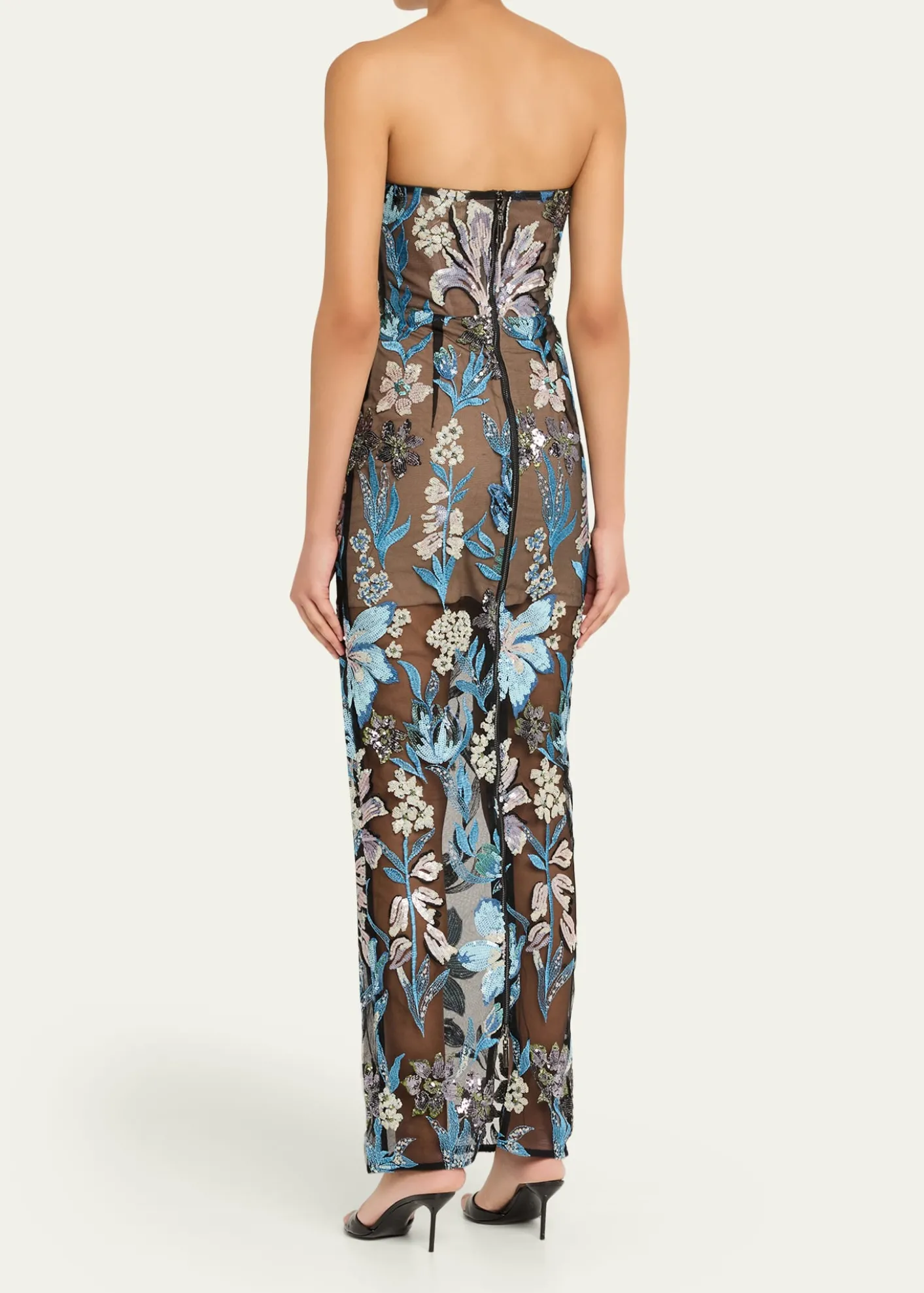 Bronx BancoDahlia Strapless Sequined Floral Tulle Gown