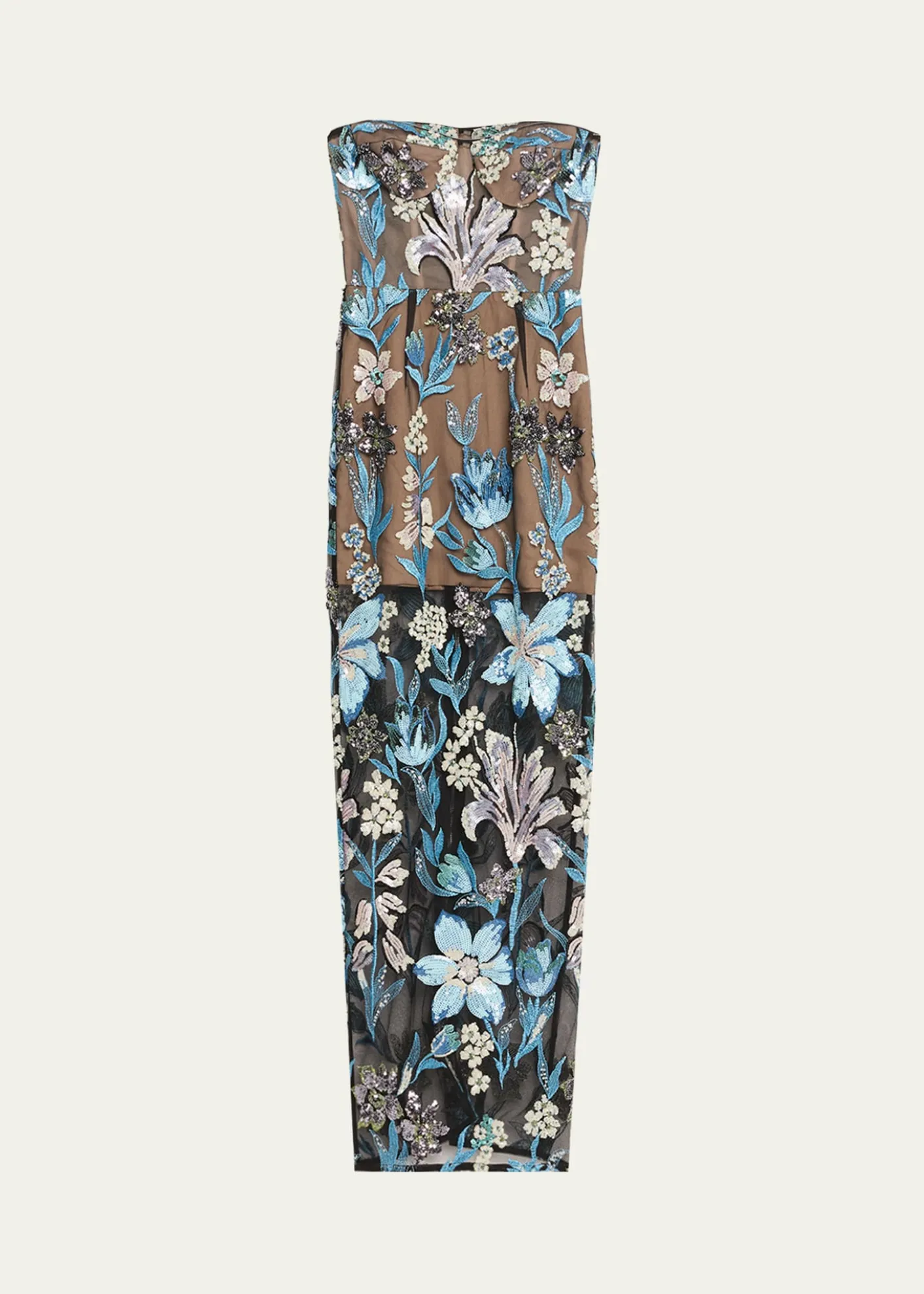 Bronx BancoDahlia Strapless Sequined Floral Tulle Gown