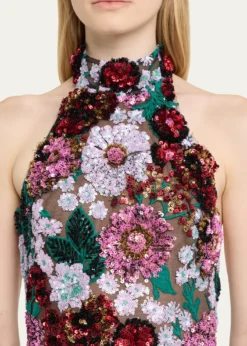 Bronx BancoDeirdre Sequin Embroidered Halter Mini Dress