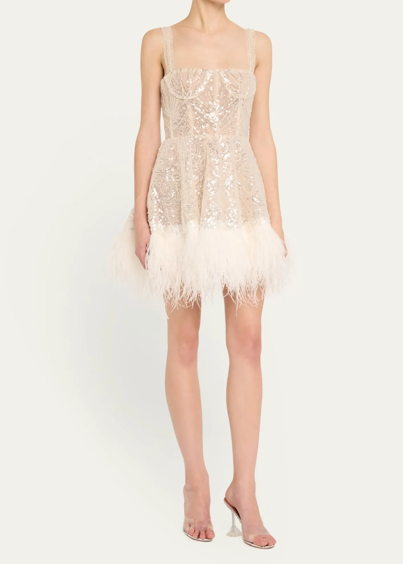 Bronx BancoMademoiselle Beaded Feather-Trim Mini Dress