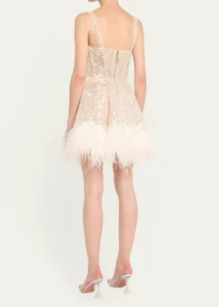Bronx BancoMademoiselle Beaded Feather-Trim Mini Dress