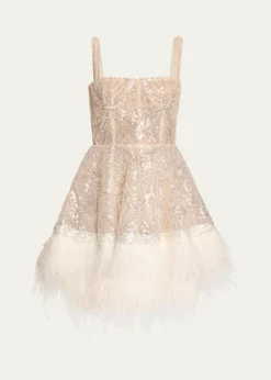 Bronx BancoMademoiselle Beaded Feather-Trim Mini Dress