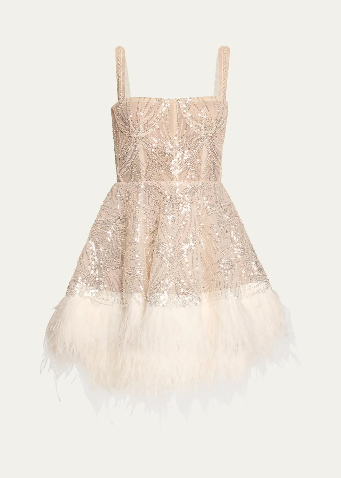 Bronx BancoMademoiselle Beaded Feather-Trim Mini Dress