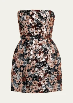 Bronx BancoMaraya Strapless Floral Sequin Fit & Flare Mini Dress