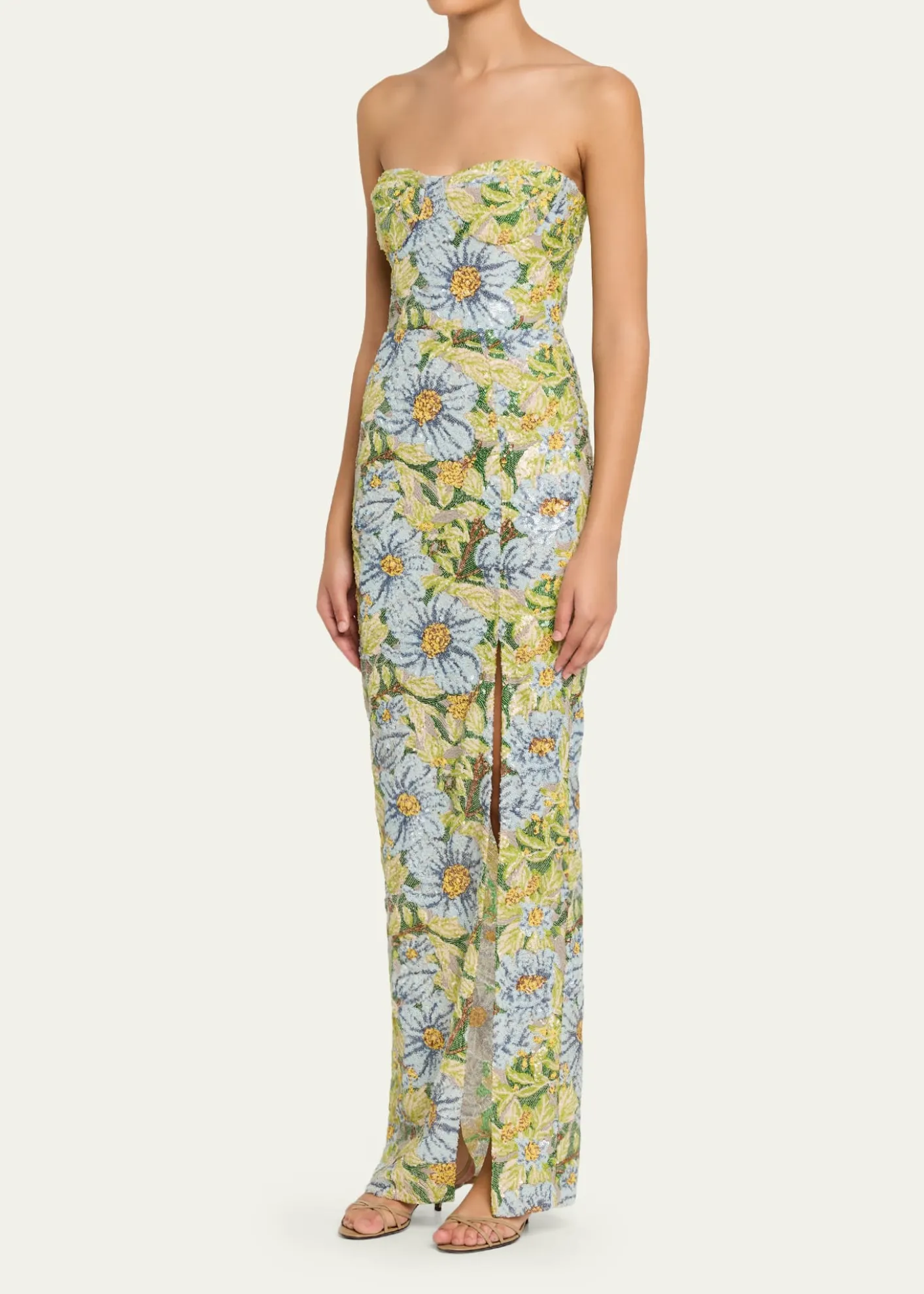 Bronx BancoVeronica Strapless Floral Sequin Column Gown