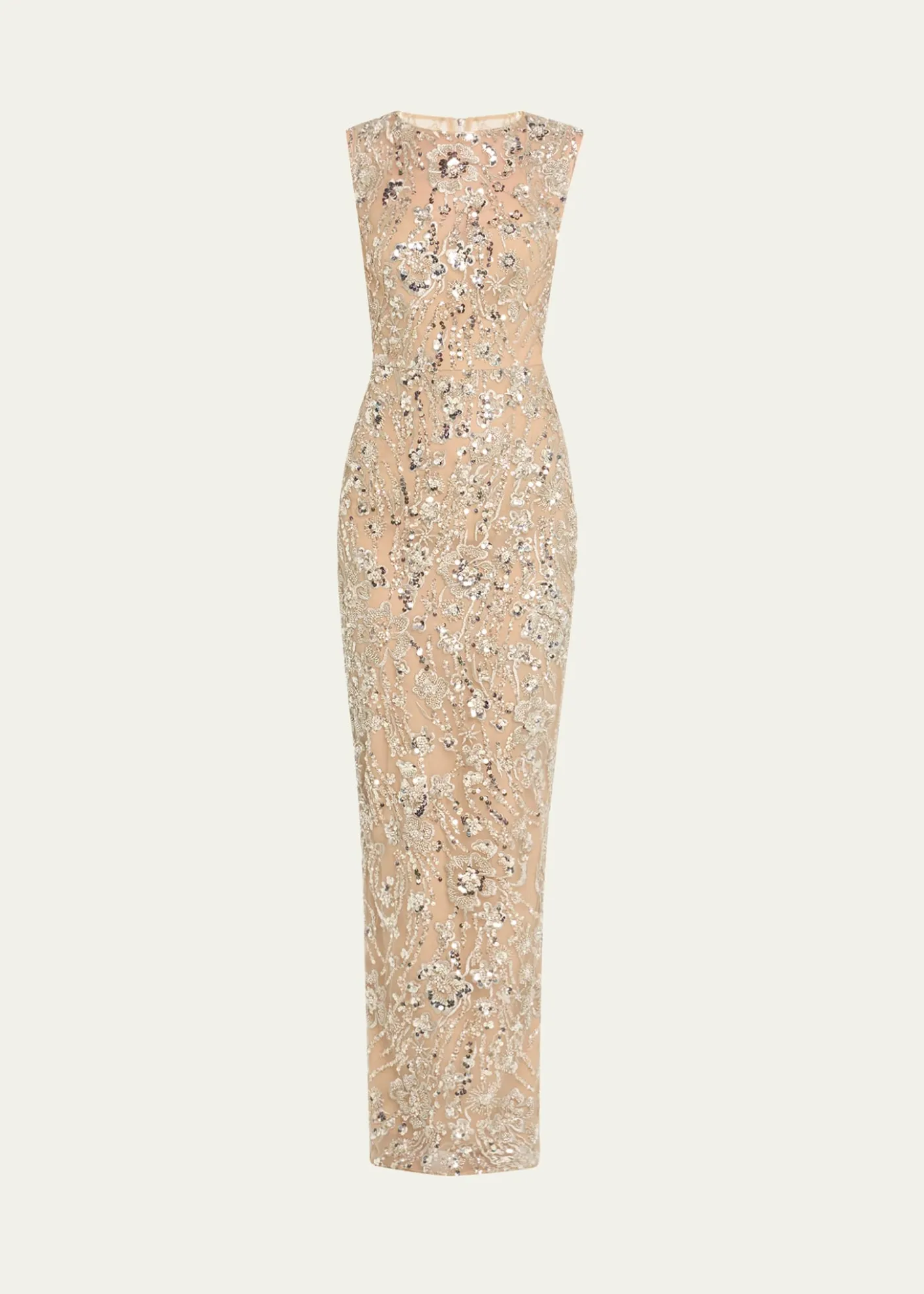 Bronx BancoViolet Bead & Sequin Floral-Embroidered Gown