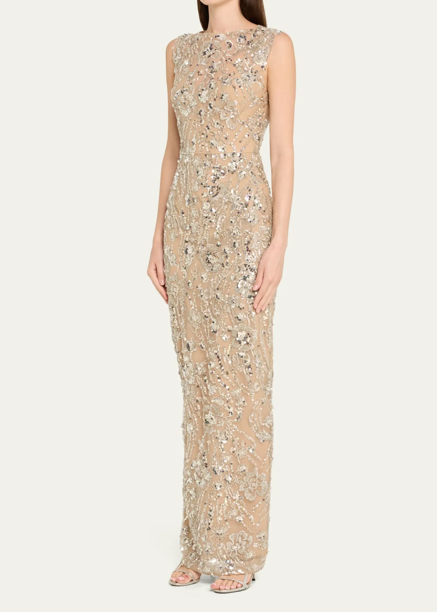 Bronx BancoViolet Bead & Sequin Floral-Embroidered Gown
