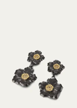 BuccellatiBlossom Gardenia Burnished Silver, Gold, Brown Diamond Drop Earrings