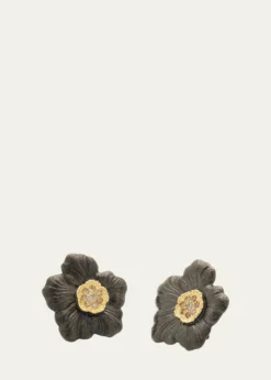 BuccellatiBlossom Gardenia Burnished Silver, Gold, Brown Diamond Stud Earring