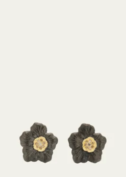 BuccellatiBlossom Gardenia Burnished Silver, Gold, Brown Diamond Stud Earring