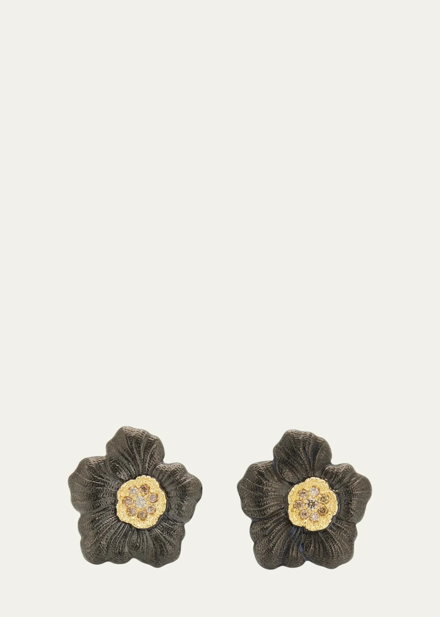 BuccellatiBlossom Gardenia Burnished Silver, Gold, Brown Diamond Stud Earring