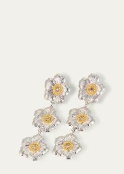 BuccellatiBlossoms Gardenia Sterling Silver and 18K Yellow Gold Diamond Triple Drop Earrings