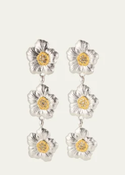 BuccellatiBlossoms Gardenia Sterling Silver and 18K Yellow Gold Diamond Triple Drop Earrings