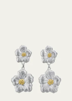 BuccellatiBlossoms Gardenia Sterling Silver and 18K Yellow Gold Pendant Earrings, 8.5cm