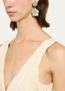 BuccellatiBlossoms Gardenia Sterling Silver and 18K Yellow Gold Pendant Earrings, 8.5cm
