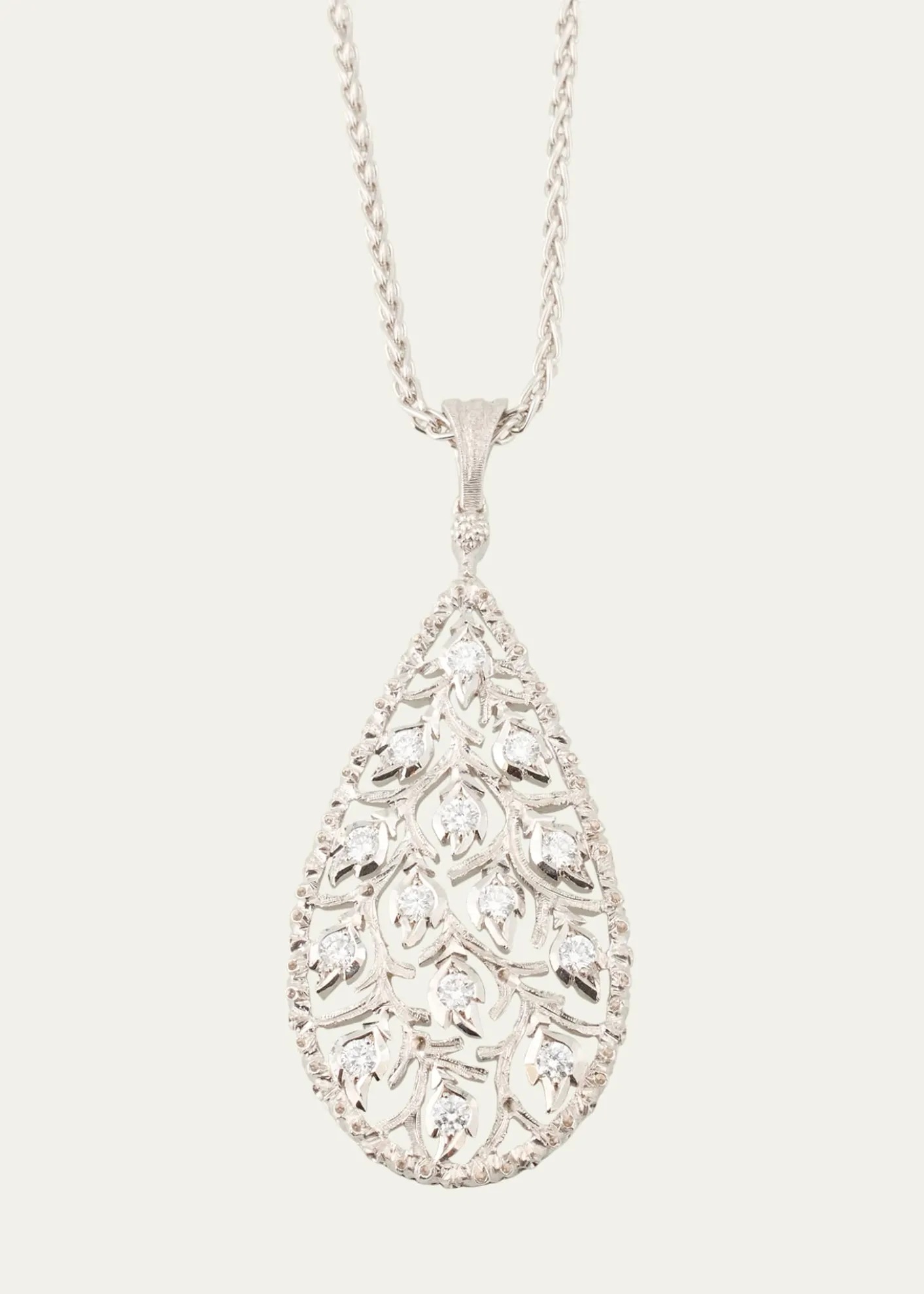 BuccellatiRamage 18K White Gold Drop Shaped Pendant Necklace with Diamonds
