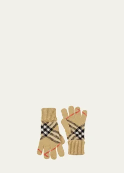 BurberryCheck Cashmere-Blend Gloves