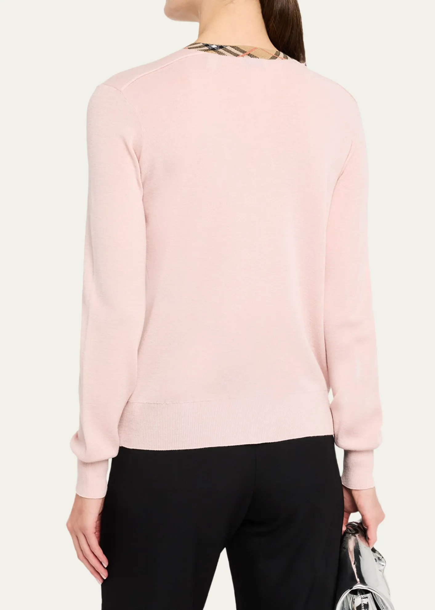 BurberryCheck Collar Crewneck Cardigan