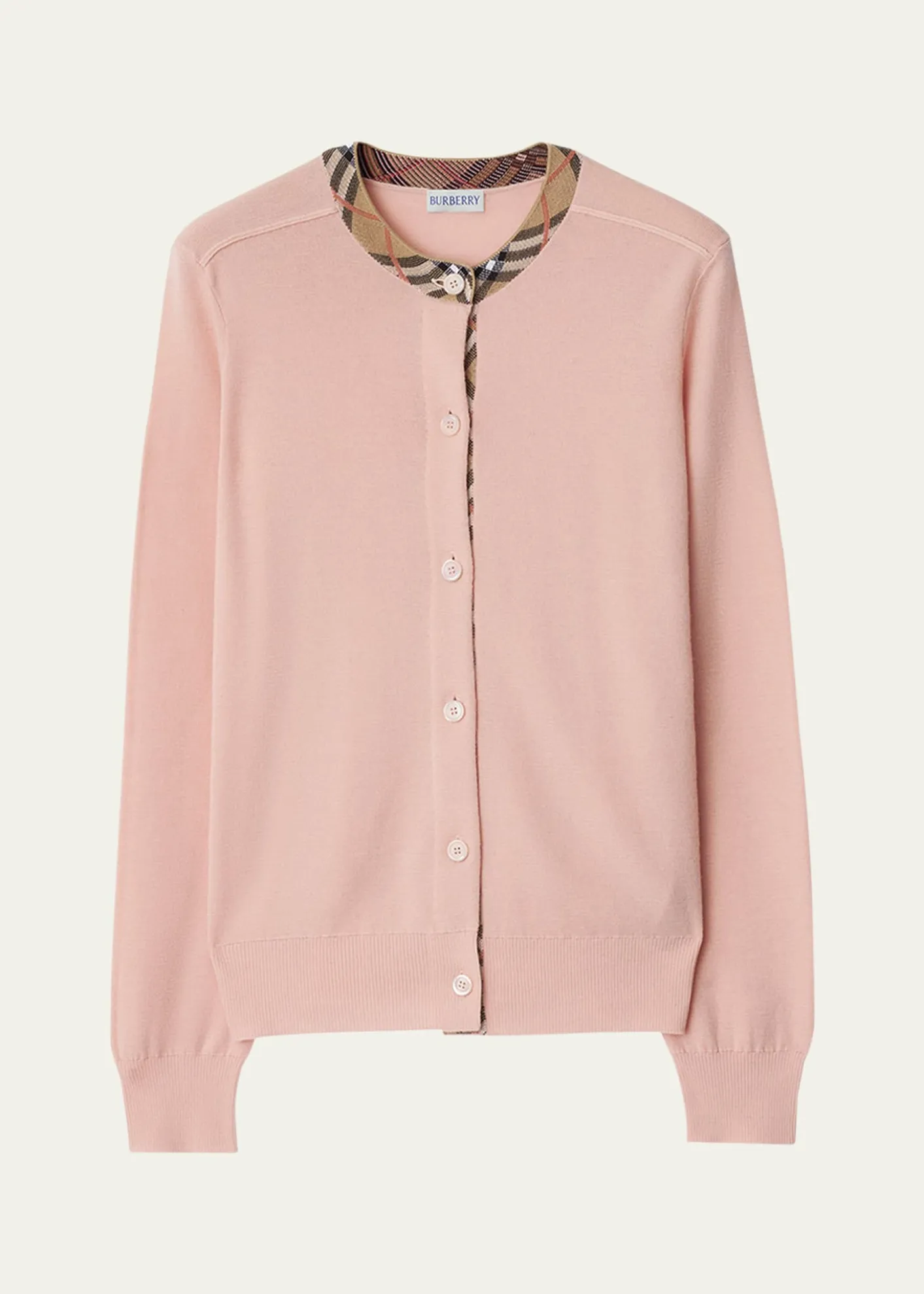 BurberryCheck Collar Crewneck Cardigan