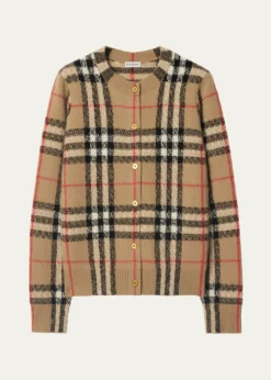 BurberryClara Check Cashmere Crewneck Cardigan