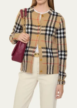 BurberryClara Check Cashmere Crewneck Cardigan