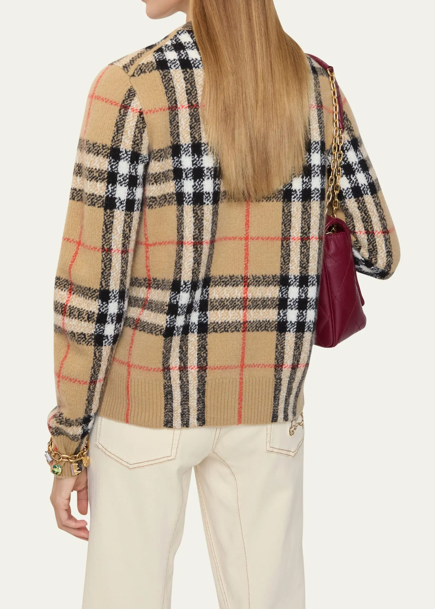 BurberryClara Check Cashmere Crewneck Cardigan