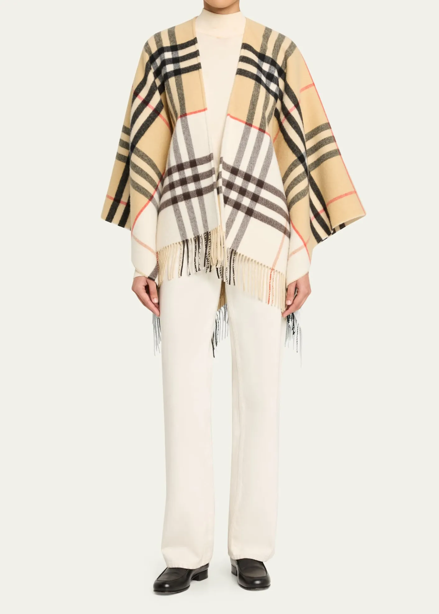 BurberryContrast Check Cashmere-Wool Cape