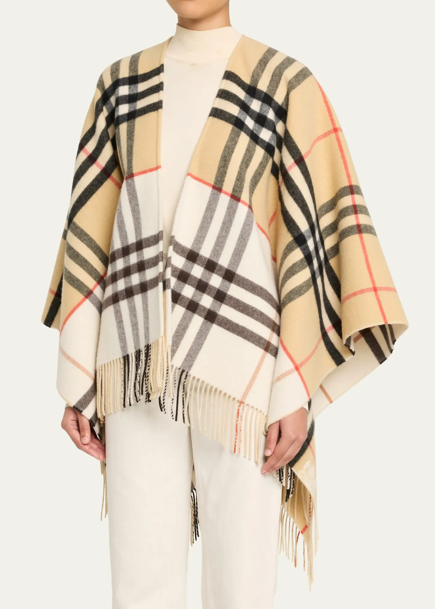 BurberryContrast Check Cashmere-Wool Cape