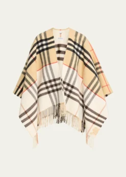 BurberryContrast Check Cashmere-Wool Cape