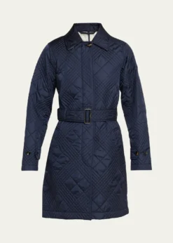 BurberryDarliston Check Quilted Coat With Belt