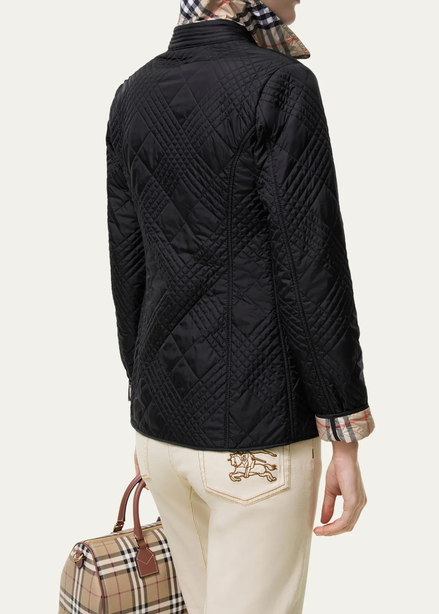 BurberryFernleigh Leather-Collar Check Quilted Jacket