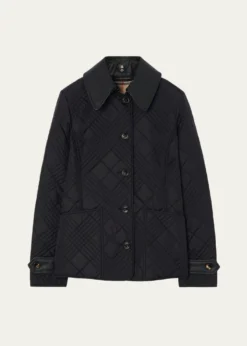 BurberryFernleigh Leather-Collar Check Quilted Jacket